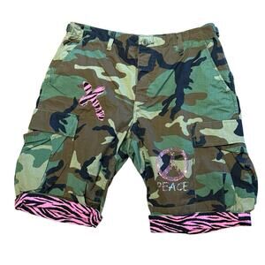 Genuine Military Camo Shorts Embellished with Hot Pink Adult Medium